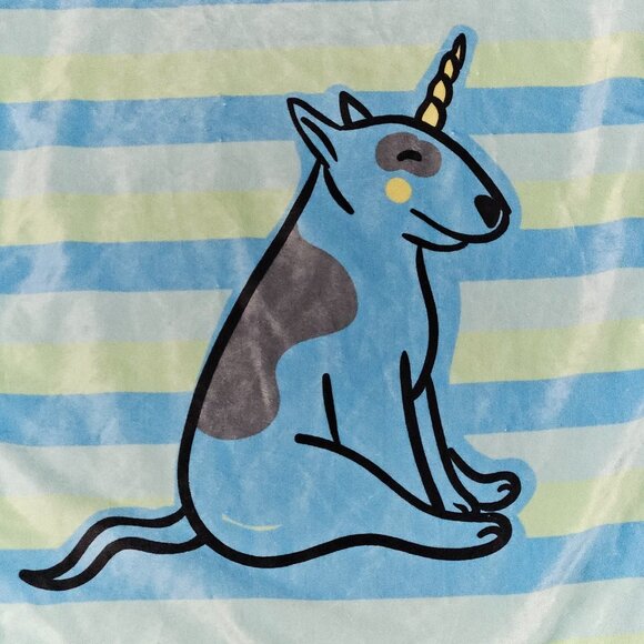 Skechers Bobs For Dogs Fleece Blanket Pet 18x28 Blue Green Stripe Bull Terrier - Picture 2 of 8